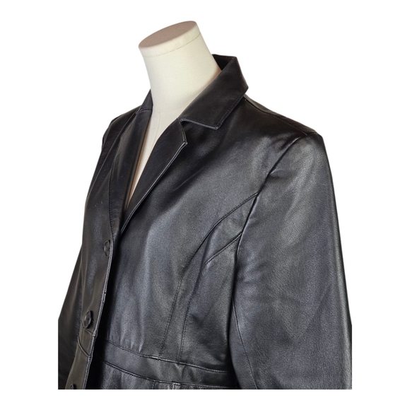 Vintage KC Collections Black Genuine Leather Blazer Jacket Women’s L Y2K 90s - Picture 2 of 11